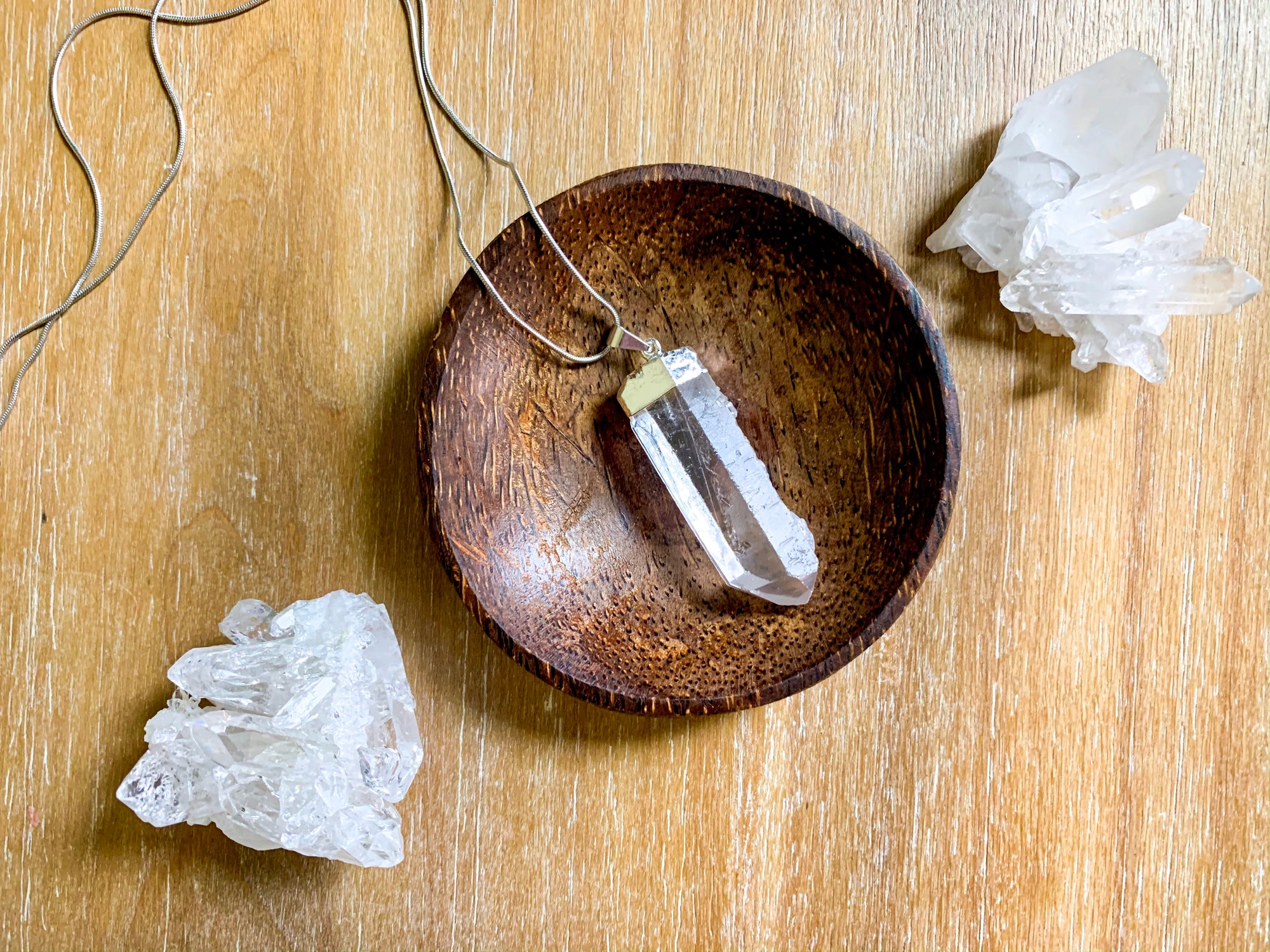 Clear Quartz Point Necklace || Silver Dipped