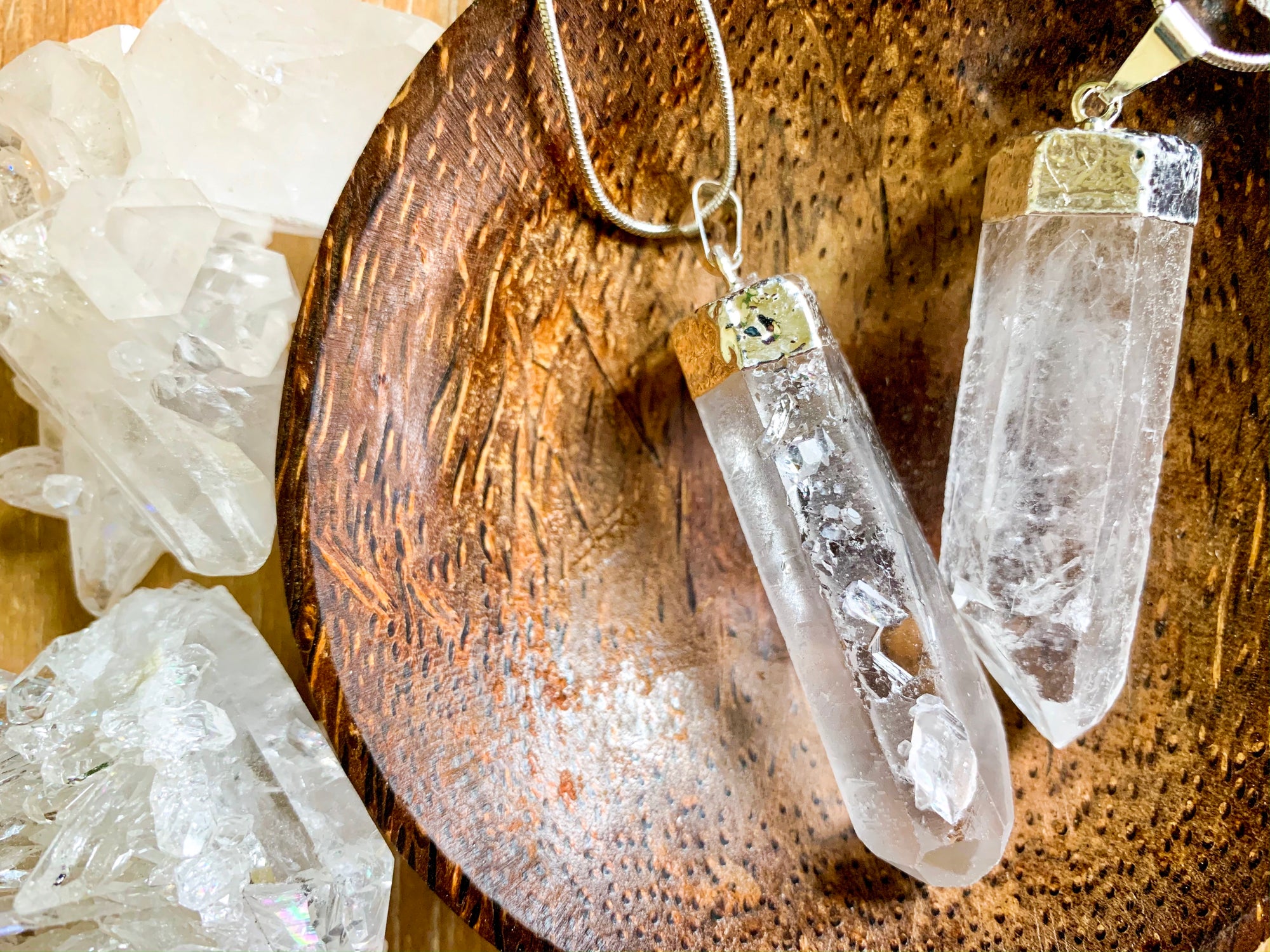 Clear Quartz Point Necklace || Silver Dipped