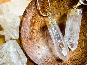 Clear Quartz Point Necklace || Silver Dipped
