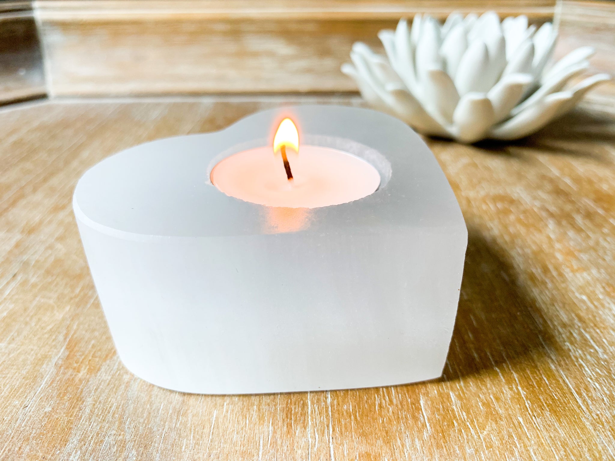 Selenite Heart Candle Holder Angelic Roots