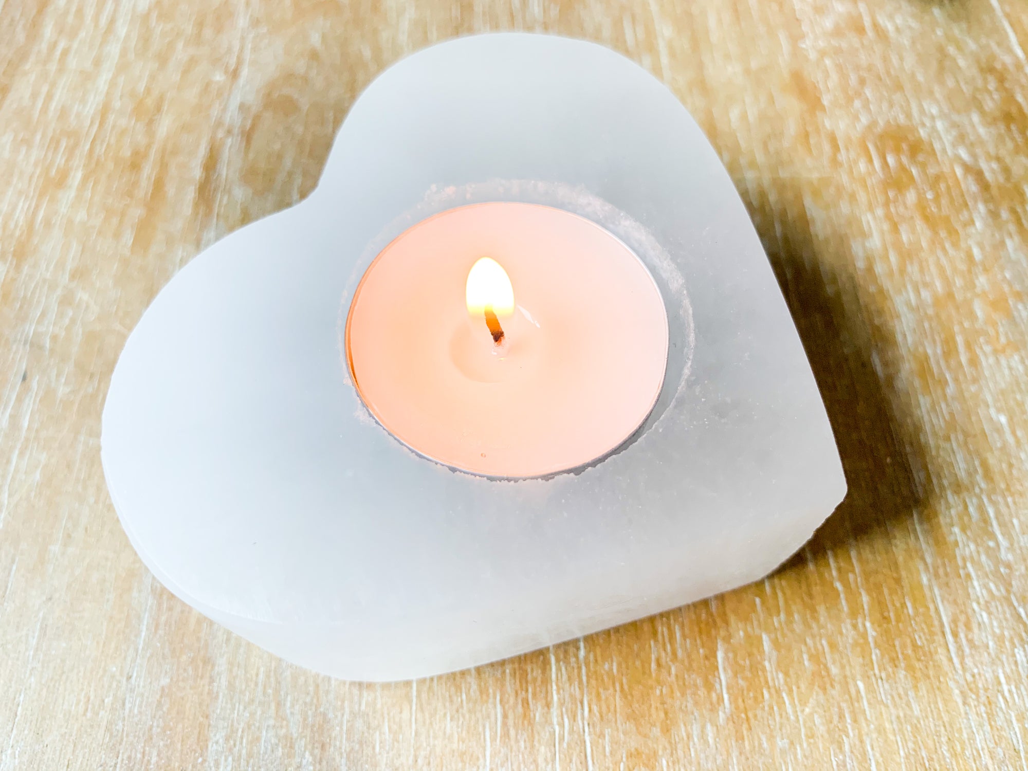 Selenite Heart Candle Holder