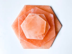 Peach Selenite Hexagon Charging Plate