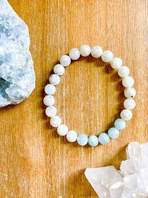 Moonstone & Aquamarine Beaded Bracelet || Reiki Infused