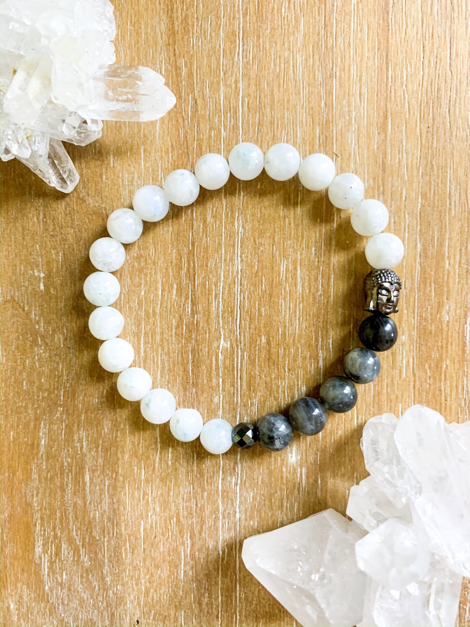 Moonstone, Labradorite, and Hematite Beaded Bracelet || Reiki Infused
