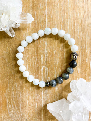 Moonstone, Labradorite, and Hematite Beaded Bracelet || Reiki Infused