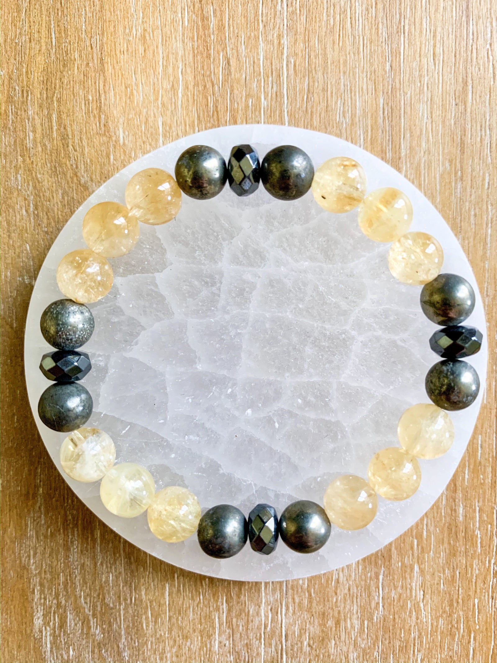 Citrine, Pyrite, & Hematite Beaded Bracelet || Reiki Infused