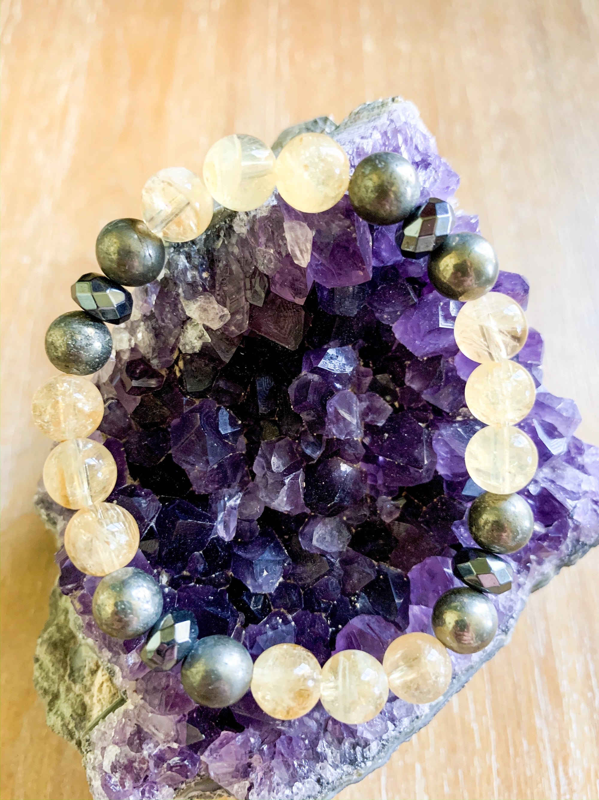 Citrine, Pyrite, & Hematite Beaded Bracelet || Reiki Infused