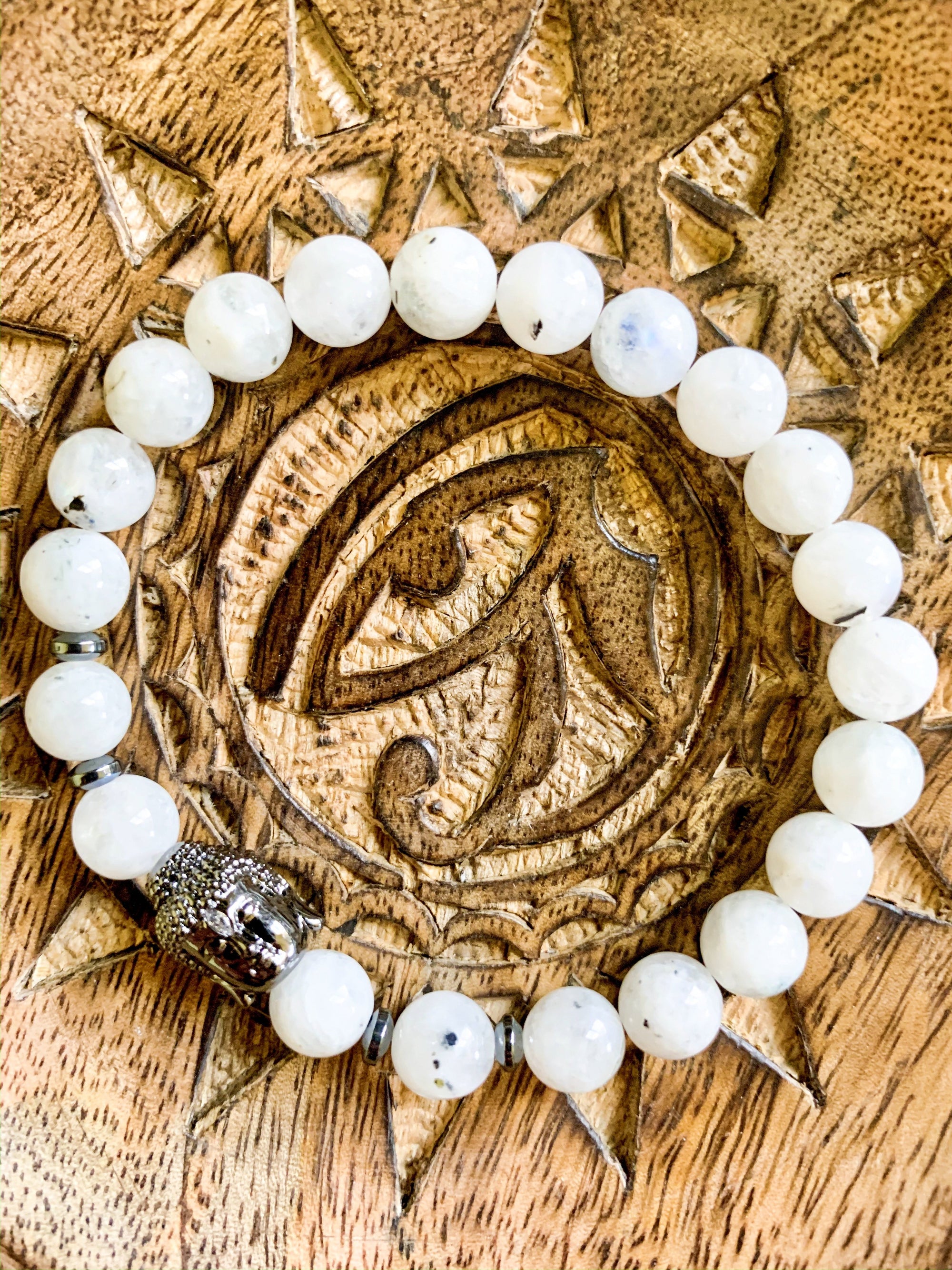 Moonstone Beaded Bracelet with Buddha Charm || Reiki Infused
