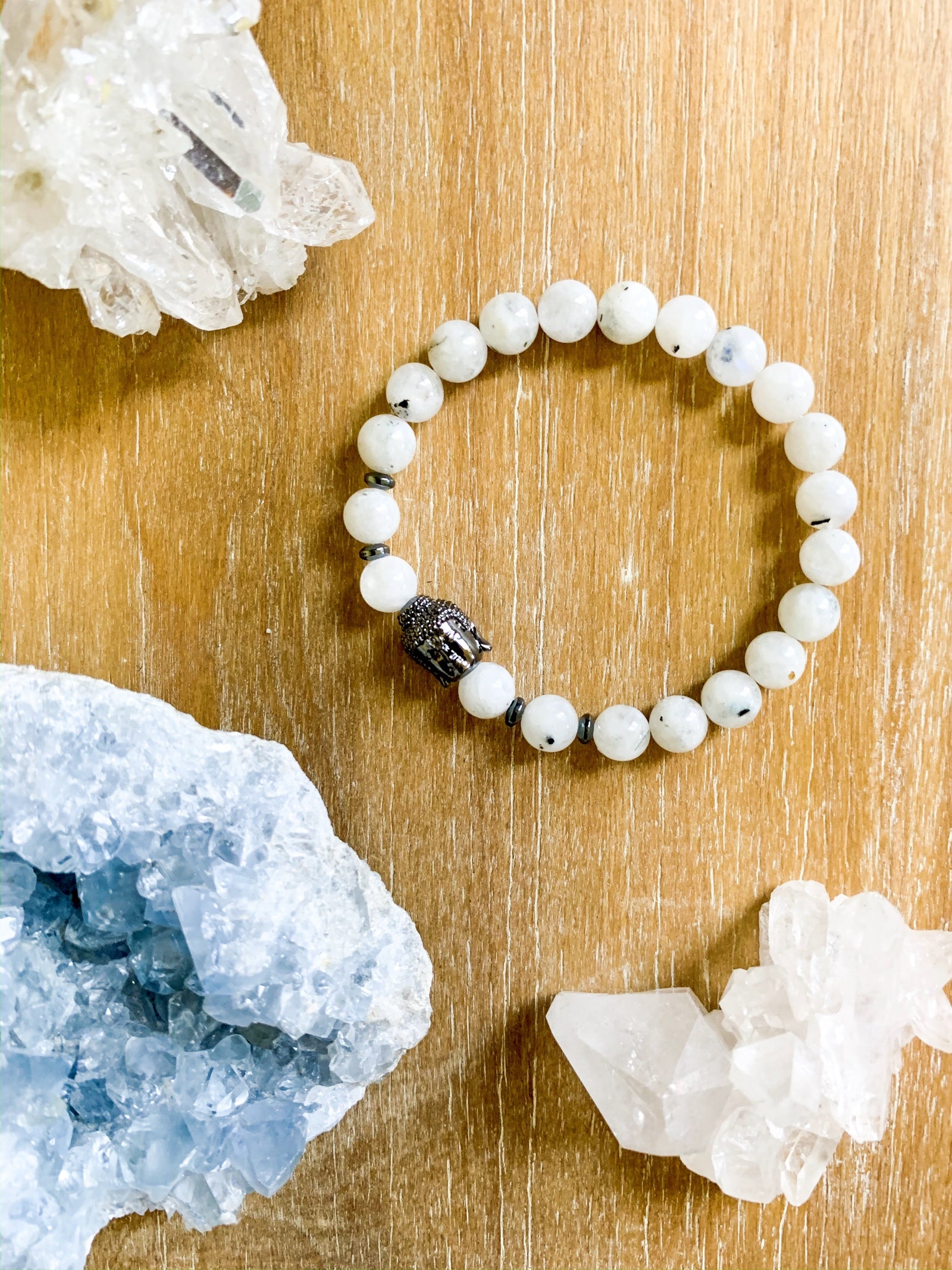 Moonstone Beaded Bracelet with Buddha Charm || Reiki Infused