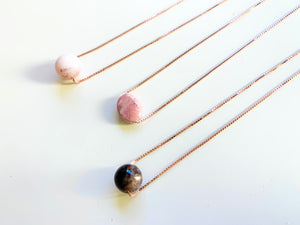  Pink Opal, Rhodochrosite, Gray Moonstone - Dainty Sterling Rose Gold Necklace