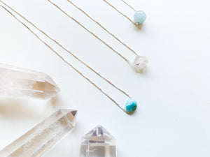 Larimar, Herkimer Diamond, Aquamarine - Dainty Sterling Silver Necklace