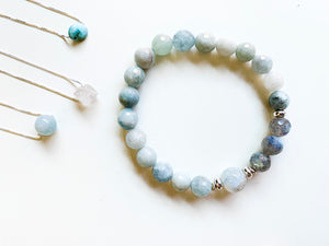  Aquamarine, Labradorite & Moonstone Faceted Bracelet || Reiki Infused