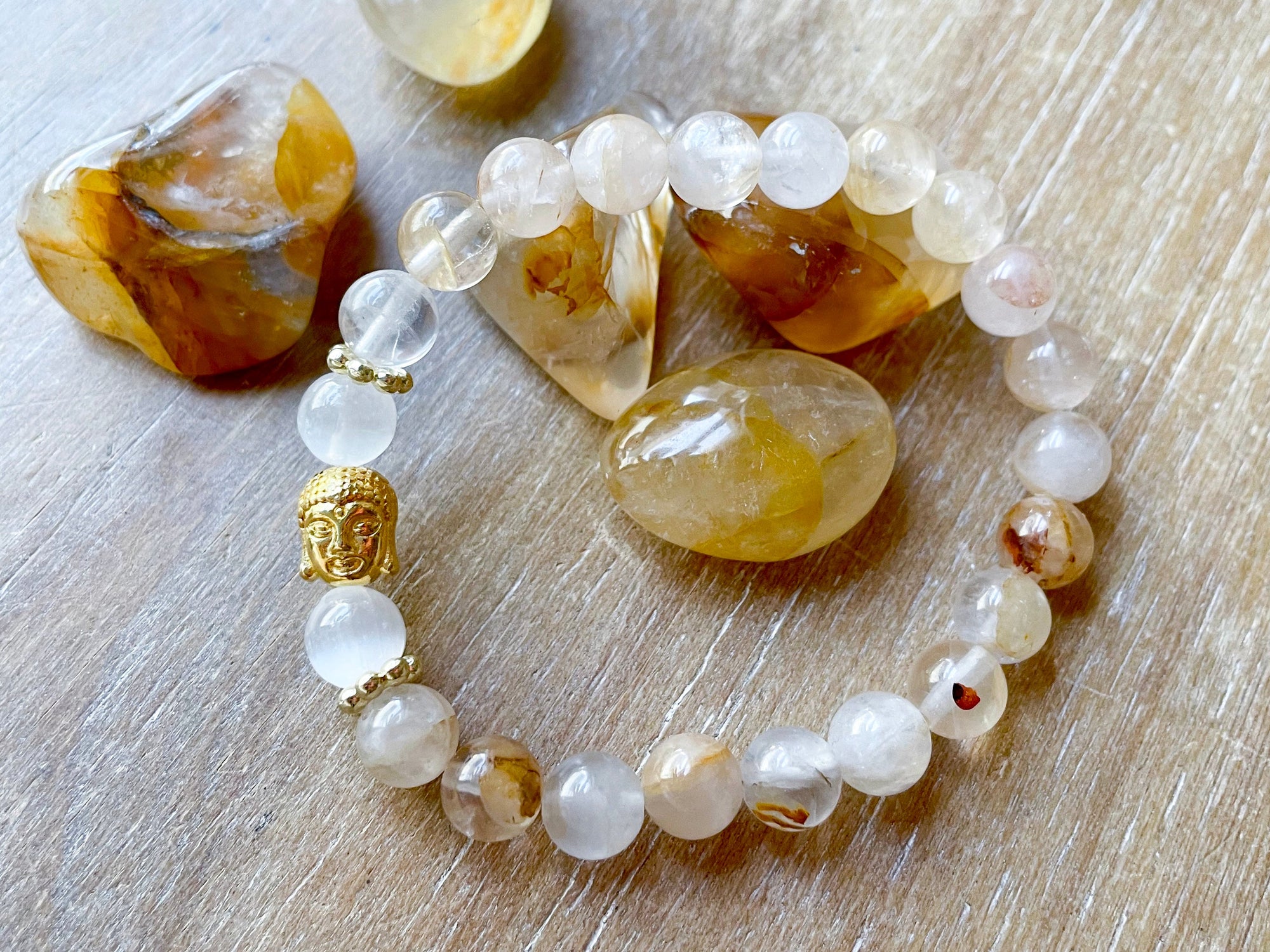 Golden Healer & Selenite Buddha Bracelet || Reiki Infused