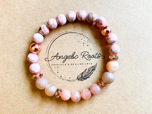 Rhodochrosite, Peach Moonstone & Druzy Quartz Bracelet with Copper Accents || Reiki Infused