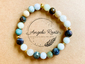 Burmese Jade & Labradorite Bracelet with Gold Accents || Reiki Infused