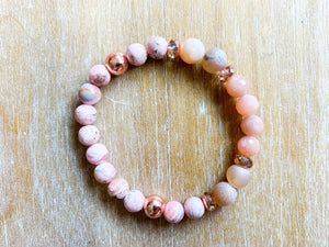 Rhodochrosite, Peach Moonstone & Druzy Quartz Bracelet with Copper Accents || Reiki Infused