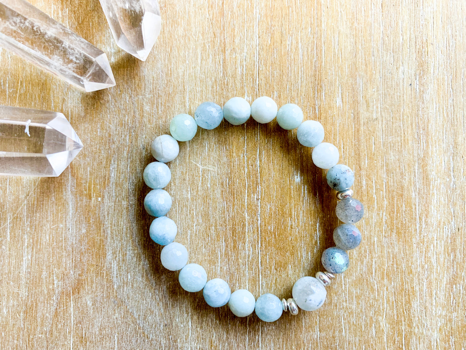 Aquamarine, Labradorite & Moonstone Faceted Bracelet || Reiki Infused