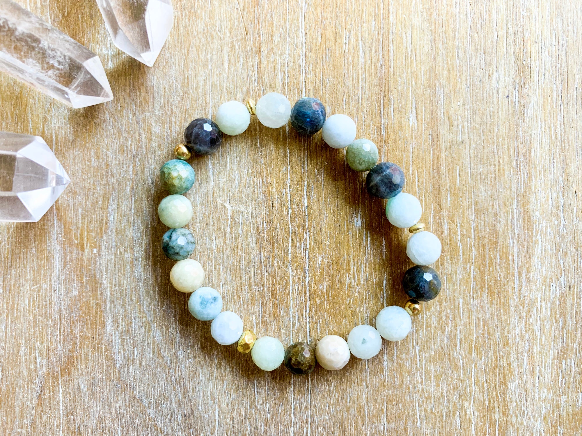 Burmese Jade & Labradorite Bracelet with Gold Accents || Reiki Infused