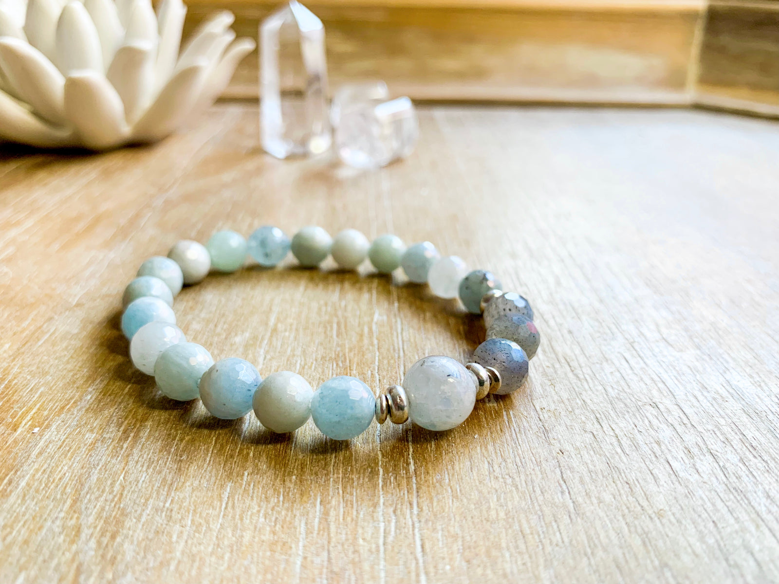 Aquamarine, Labradorite & Moonstone Faceted Bracelet || Reiki Infused
