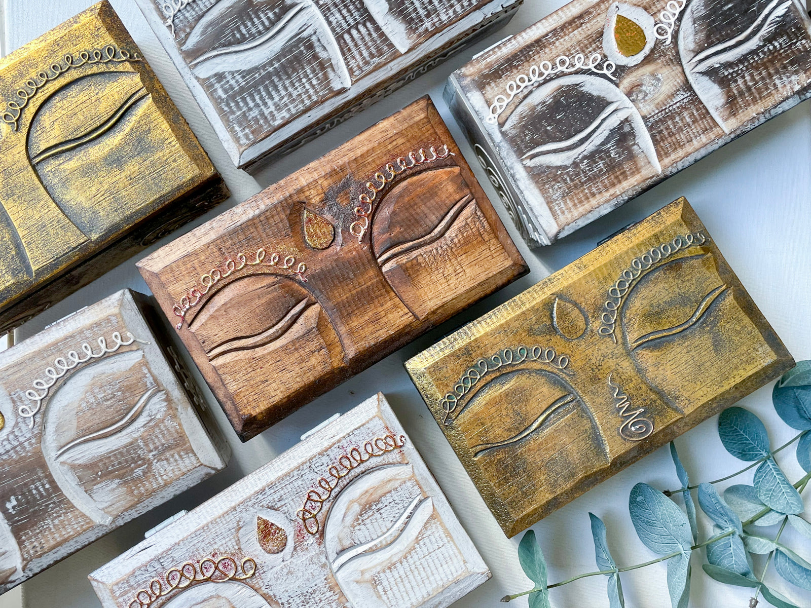 Buddha Eyes Wood Box Carving