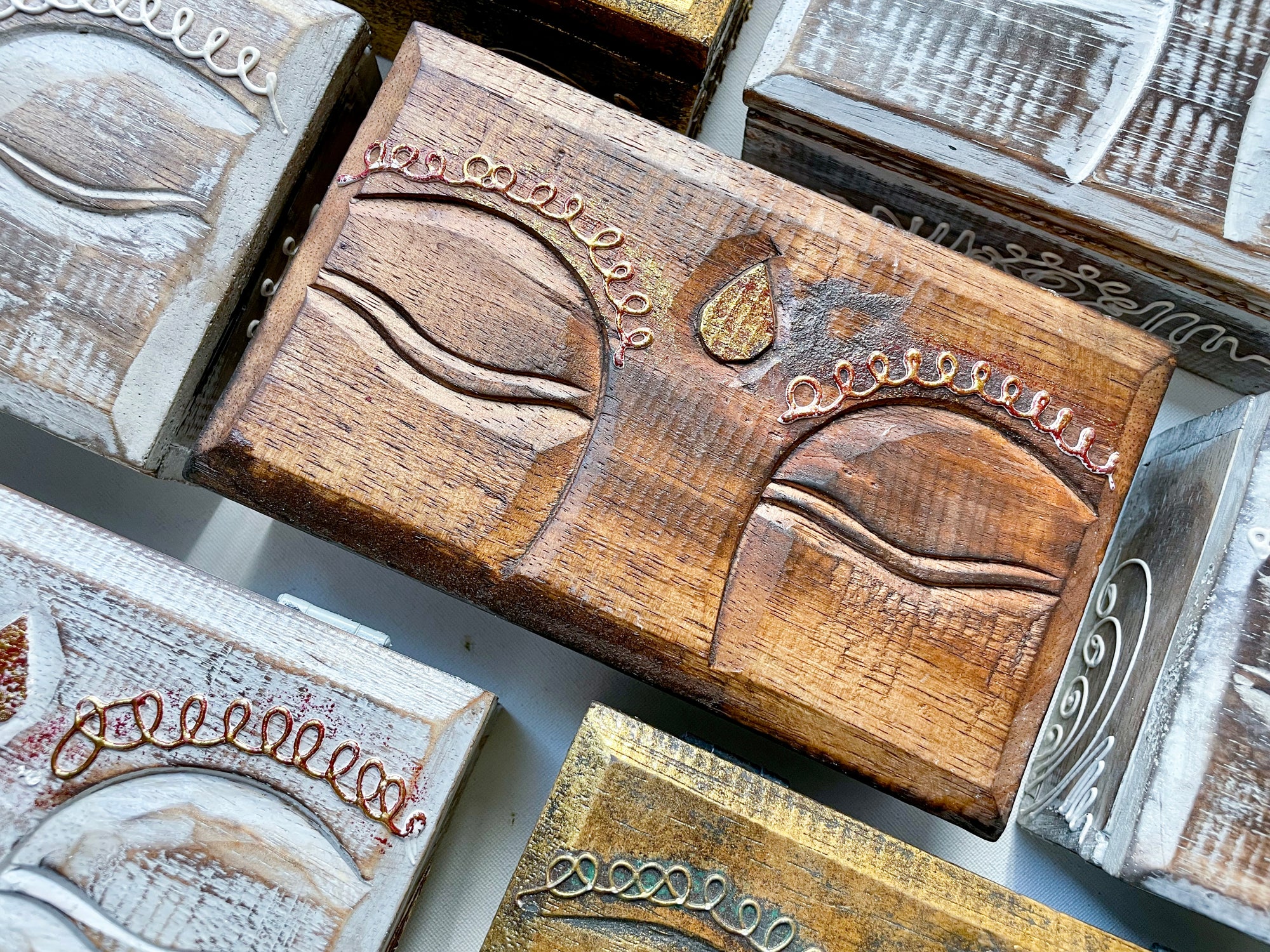 Buddha Eyes Wood Box Carving