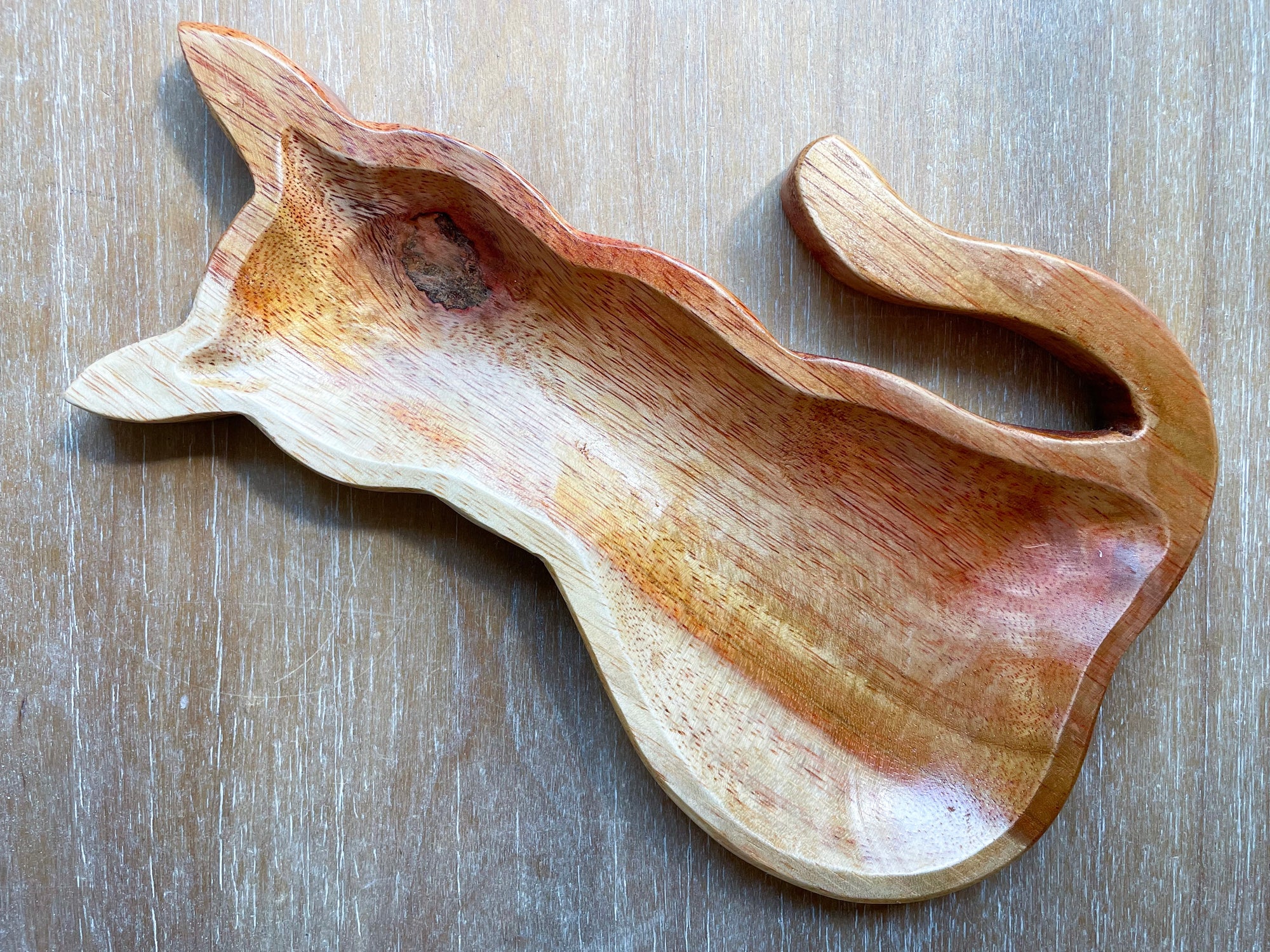 Mahogany Wood Dish - Cat