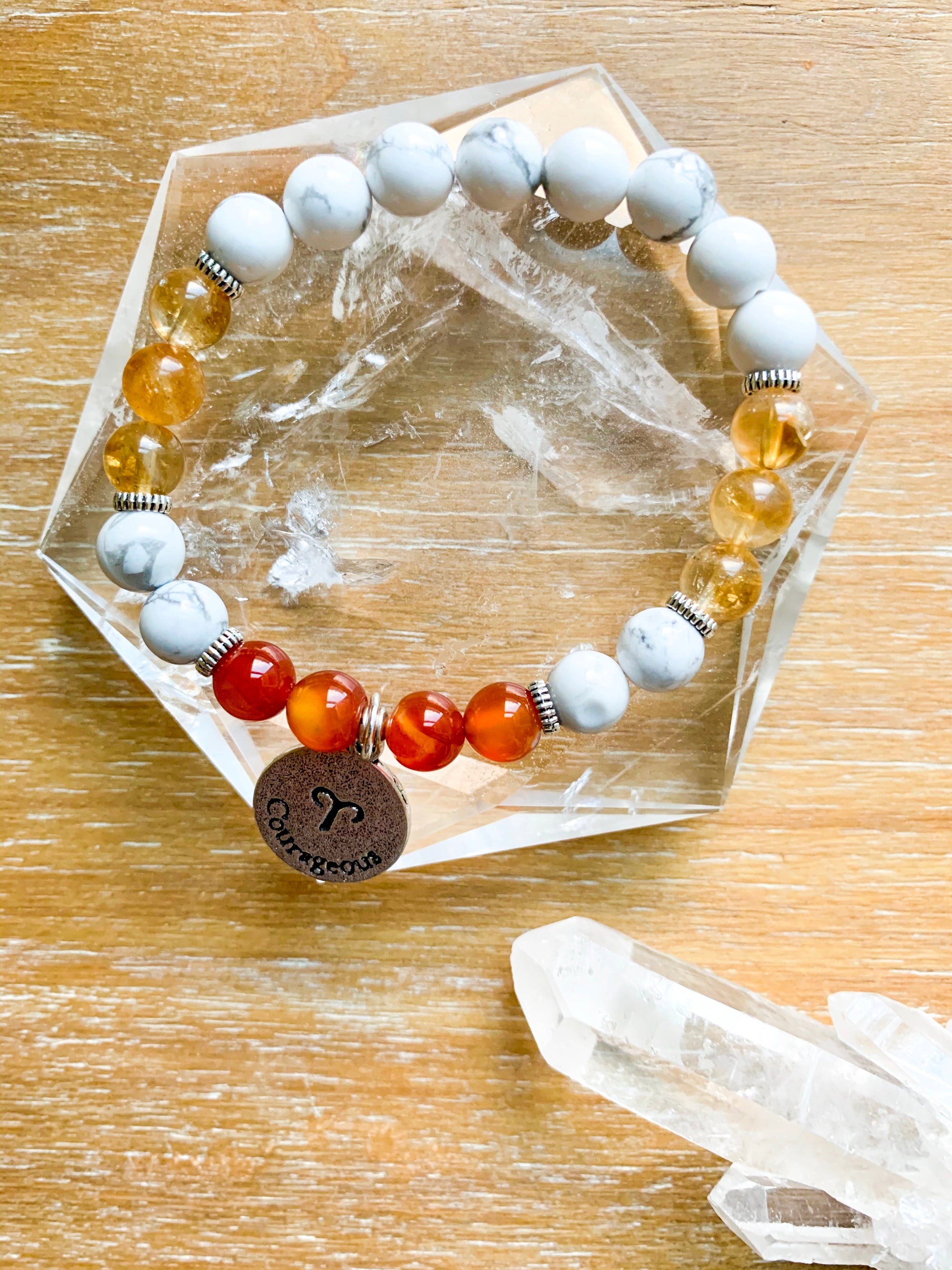 ARIES Howlite, Citrine, Carnelian Beaded Bracelet || Reiki Infused