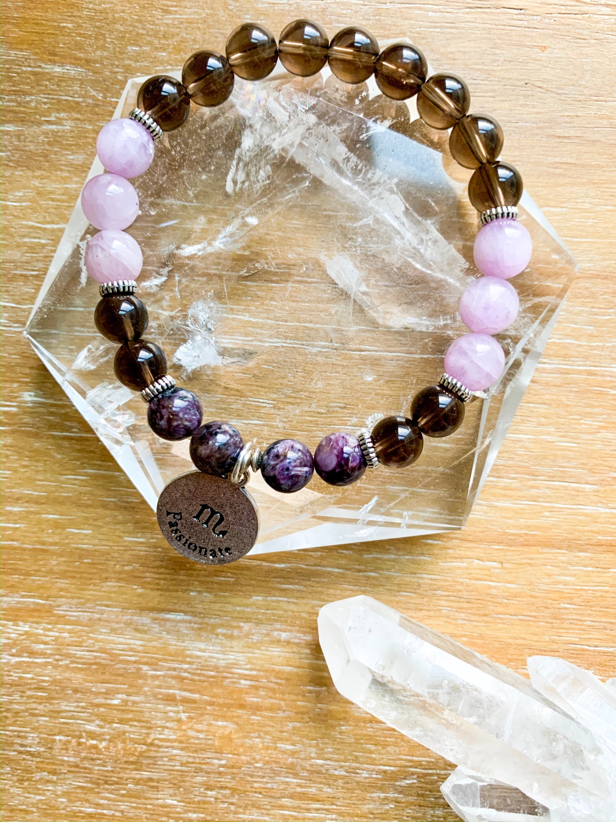 SCORPIO Smoky Quartz, Kunzite, Charoite Beaded Bracelet || Reiki Infused