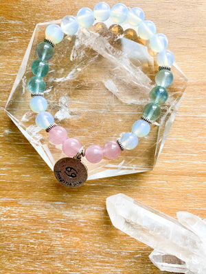 CANCER Opalite, Fluorite, Rose Quartz Beaded Bracelet || Reiki Infused