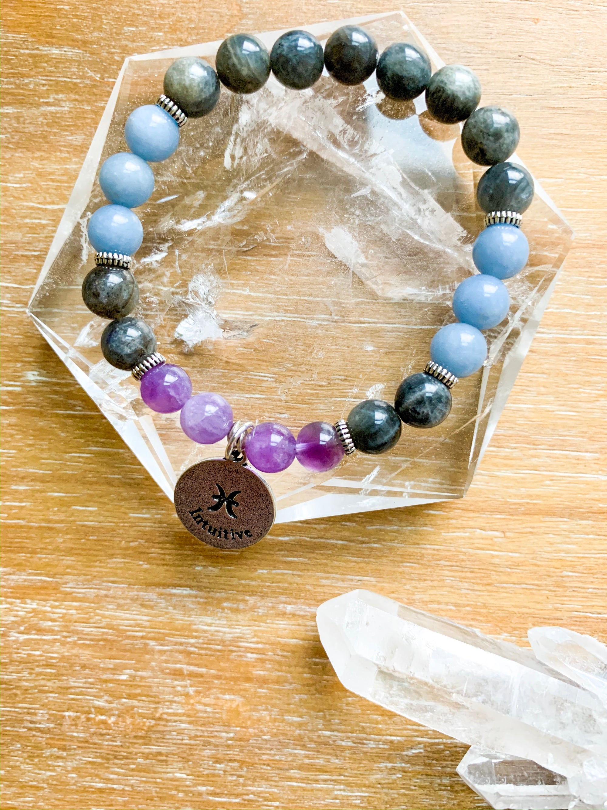 PISCES Amethyst, Labradorite, Angelite Beaded Bracelet || Reiki Infused