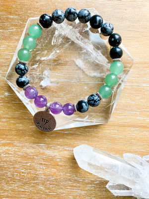 VIRGO Snowflake Obsidian, Green Aventurine, Amethyst Beaded Bracelet || Reiki Infused