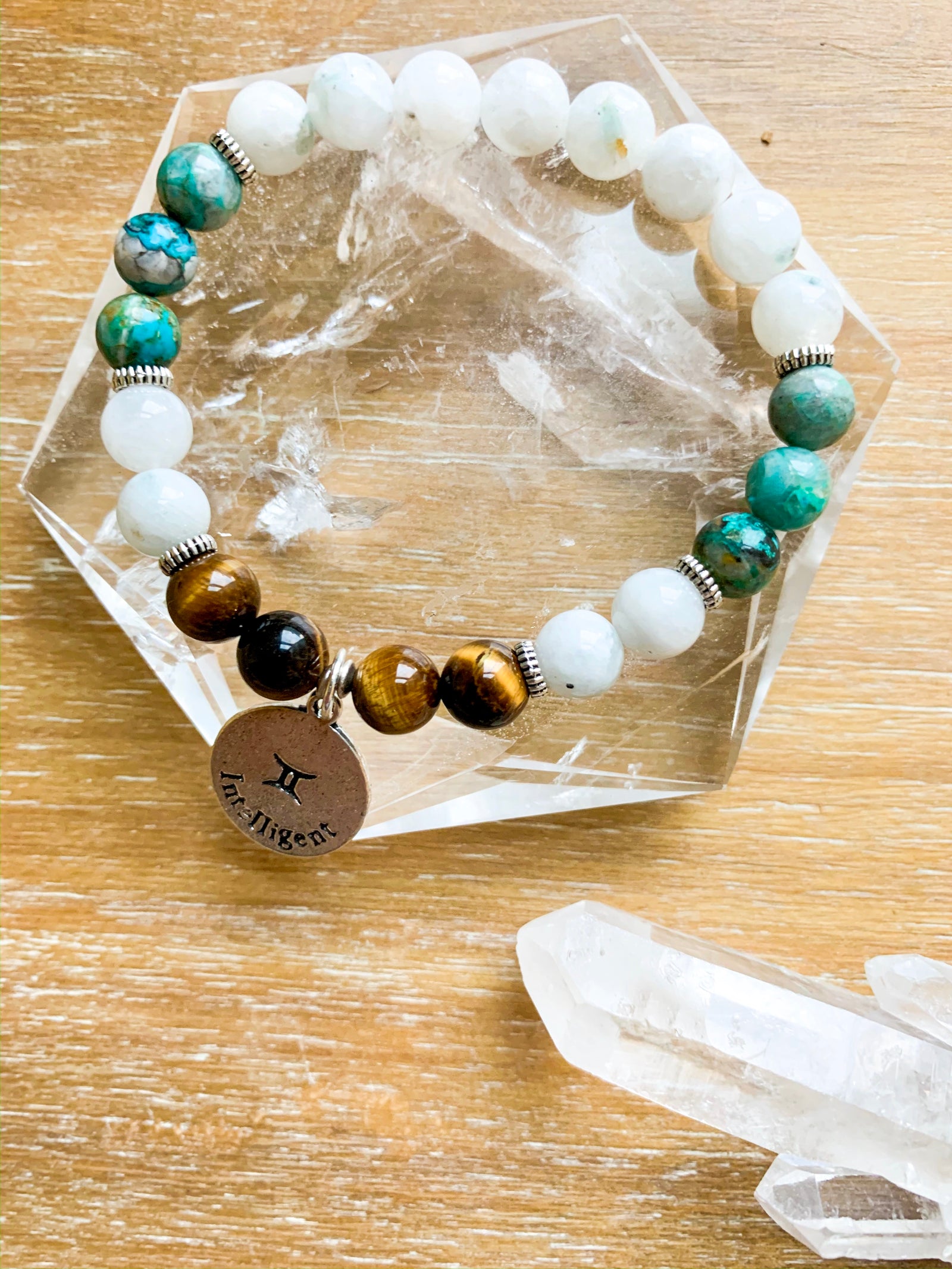 GEMINI Moonstone, Chrysocolla, Tiger Eye Beaded Bracelet || Reiki Infused