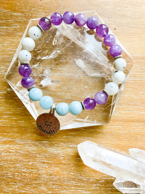 AQUARIUS Amethyst, Moonstone, Aquamarine Beaded Bracelet || Reiki Infused