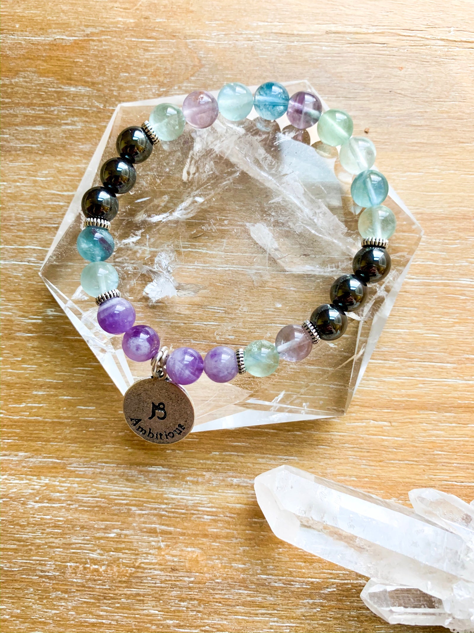 CAPRICORN Fluorite, Amethyst, Hematite Beaded Bracelet || Reiki Infused
