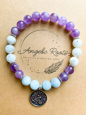 AQUARIUS Amethyst, Moonstone, Aquamarine Beaded Bracelet || Reiki Infused