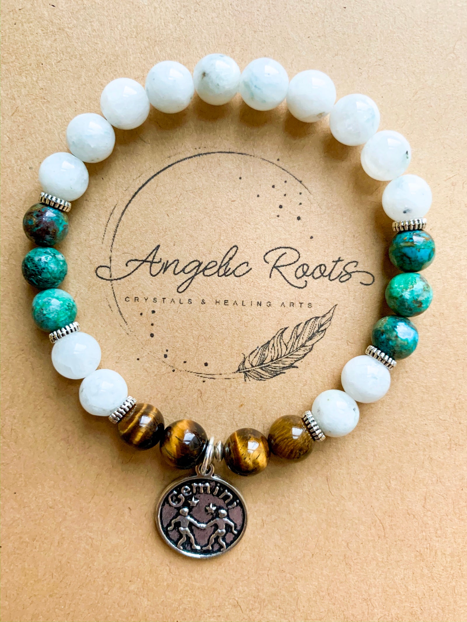 GEMINI Moonstone, Chrysocolla, Tiger Eye Beaded Bracelet || Reiki Infused