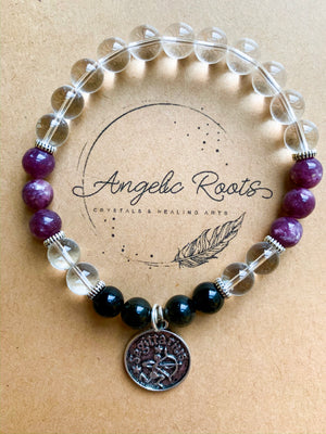 SAGITTARIUS Clear Quartz, Lepidolite, Golden Sheen Obsidian Beaded Bracelet || Reiki Infused