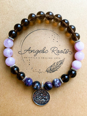 SCORPIO Smoky Quartz, Kunzite, Charoite Beaded Bracelet || Reiki Infused