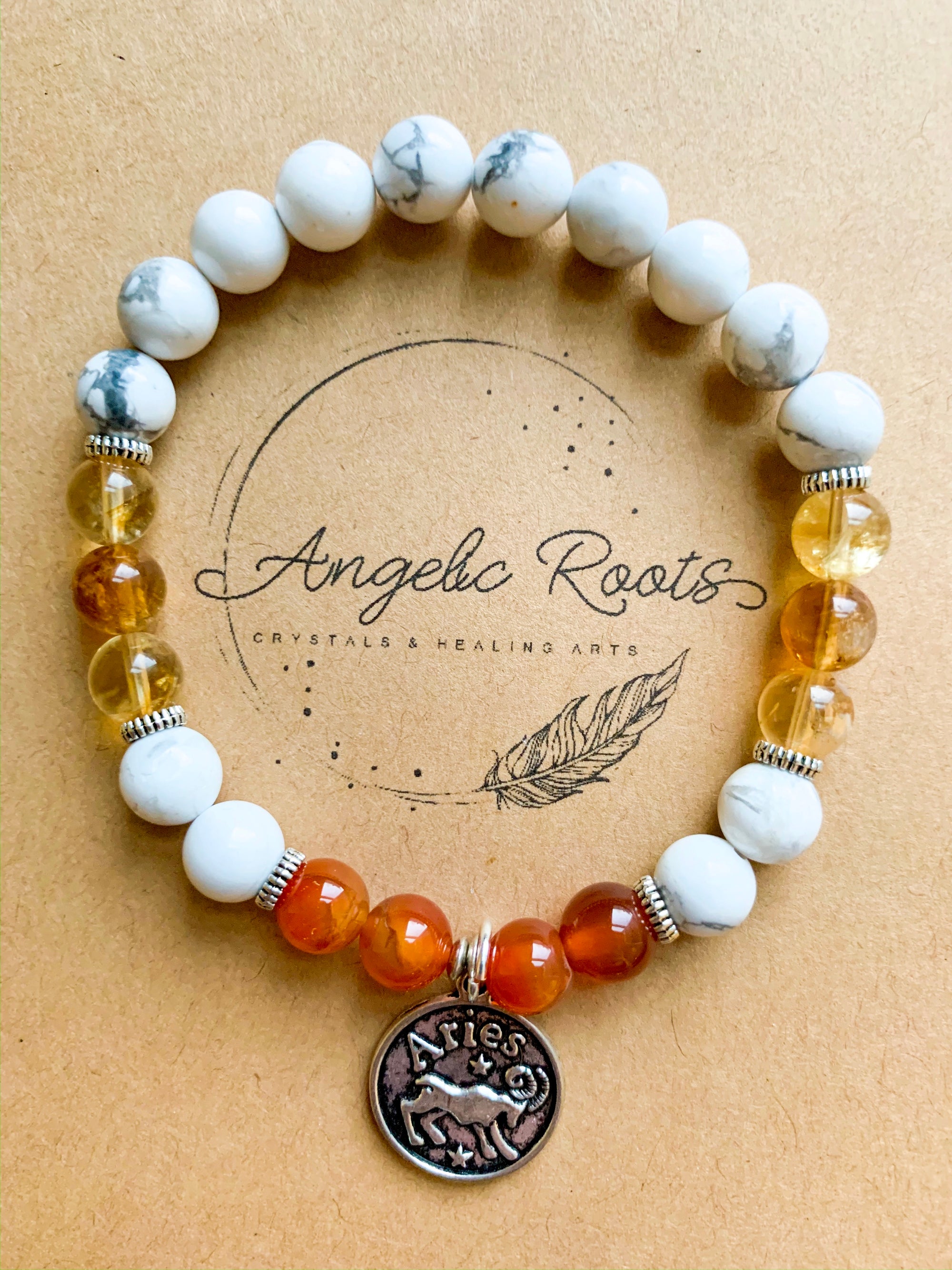 ARIES Howlite, Citrine, Carnelian Beaded Bracelet || Reiki Infused