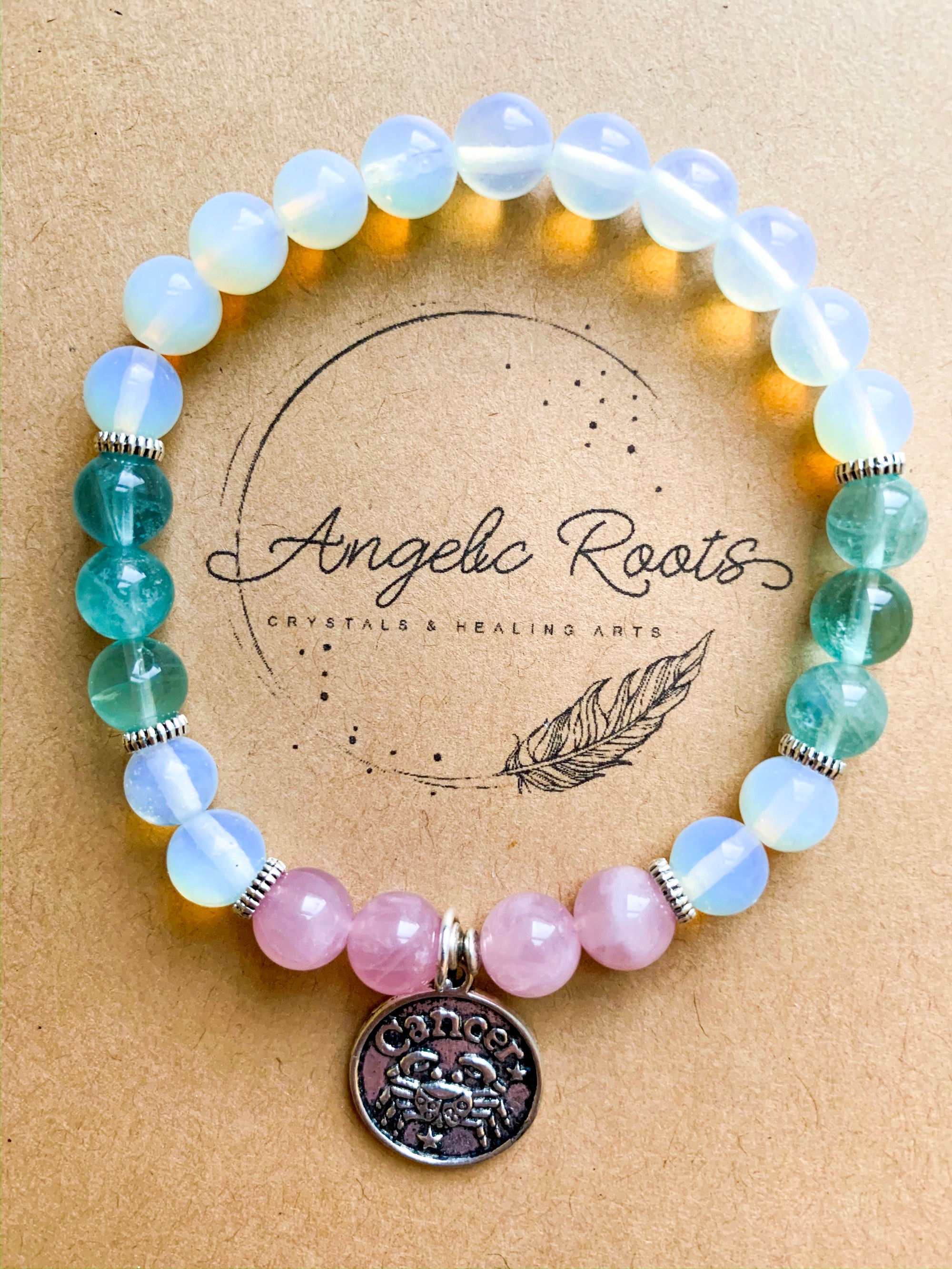 CANCER Opalite, Fluorite, Rose Quartz Beaded Bracelet || Reiki Infused