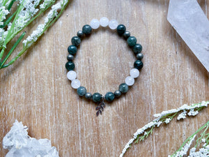 Green Quartz, Milky Quartz & Pyrite Vine Beaded Bracelet || Reiki Infused