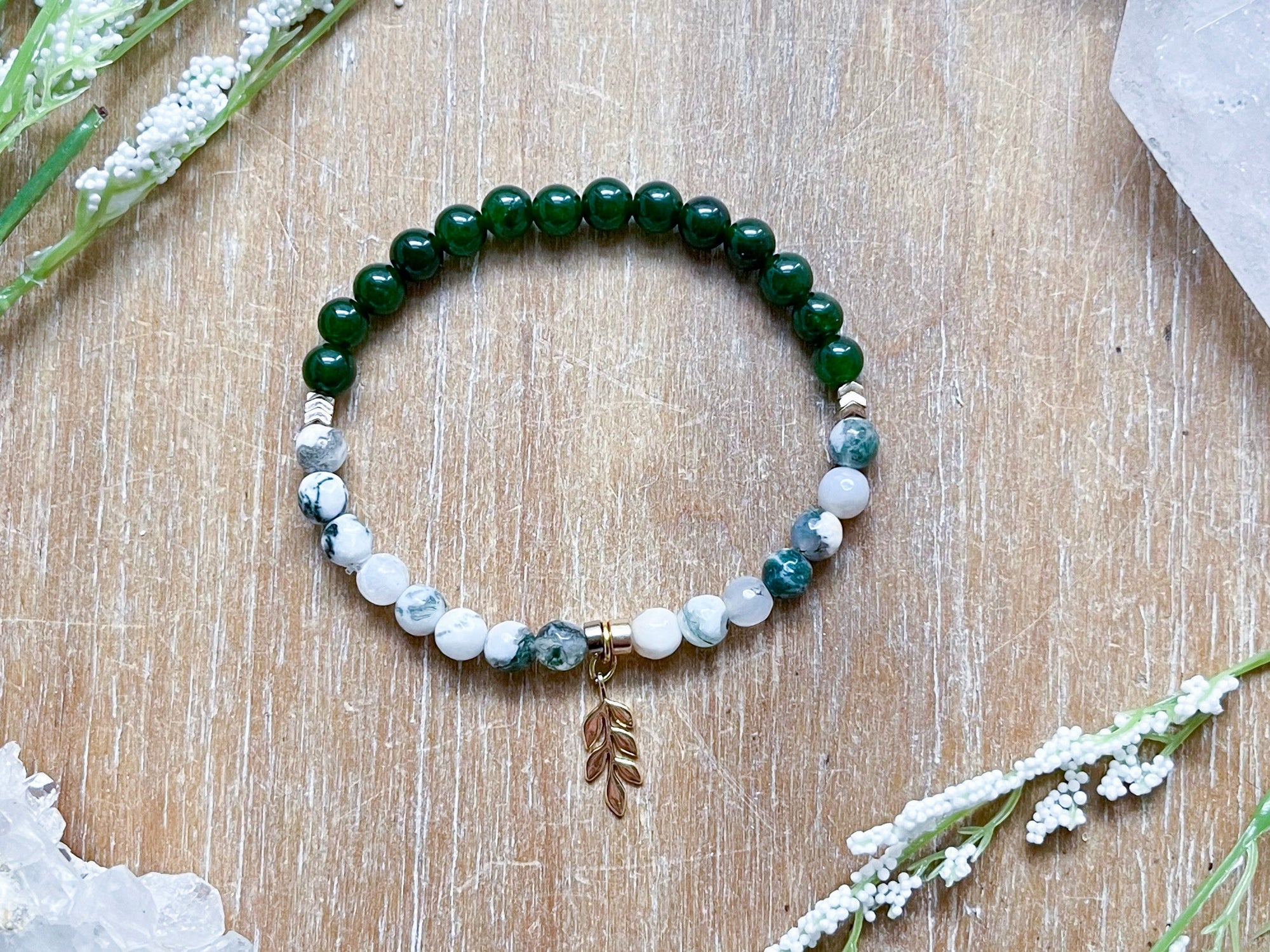 Tree Agate & Nephrite Jade Vine Beaded Bracelet || Reiki Infused