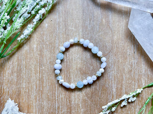 Blue Lace Agate, Aquamarine & Moonstone Beaded Bracelet || Reiki Infused