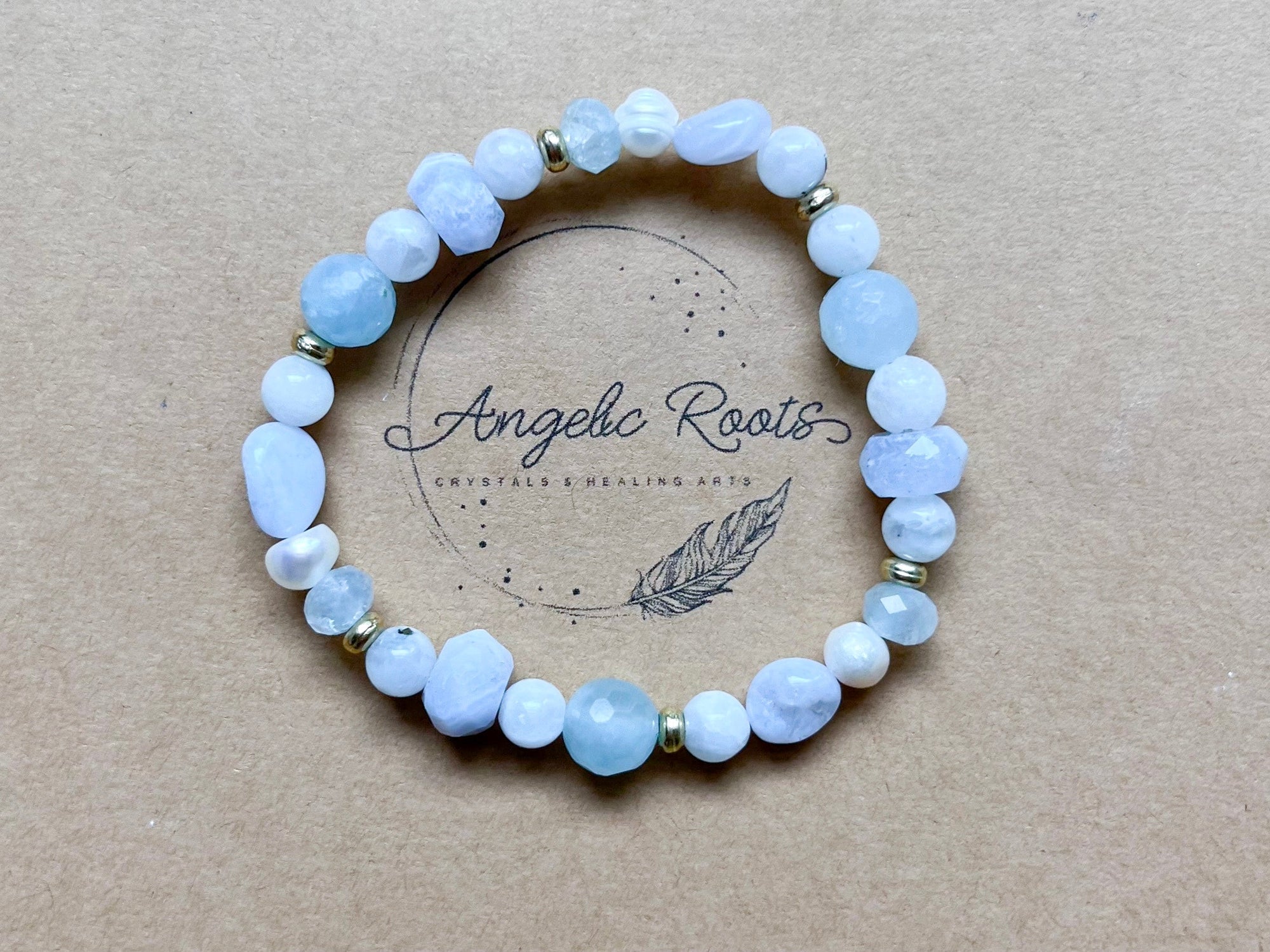 Blue Lace Agate, Aquamarine & Moonstone Beaded Bracelet || Reiki Infused