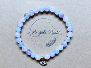 Aquamarine, Cave Amethyst & Rose Quartz Evil Eye Beaded Bracelet || Reiki Infused
