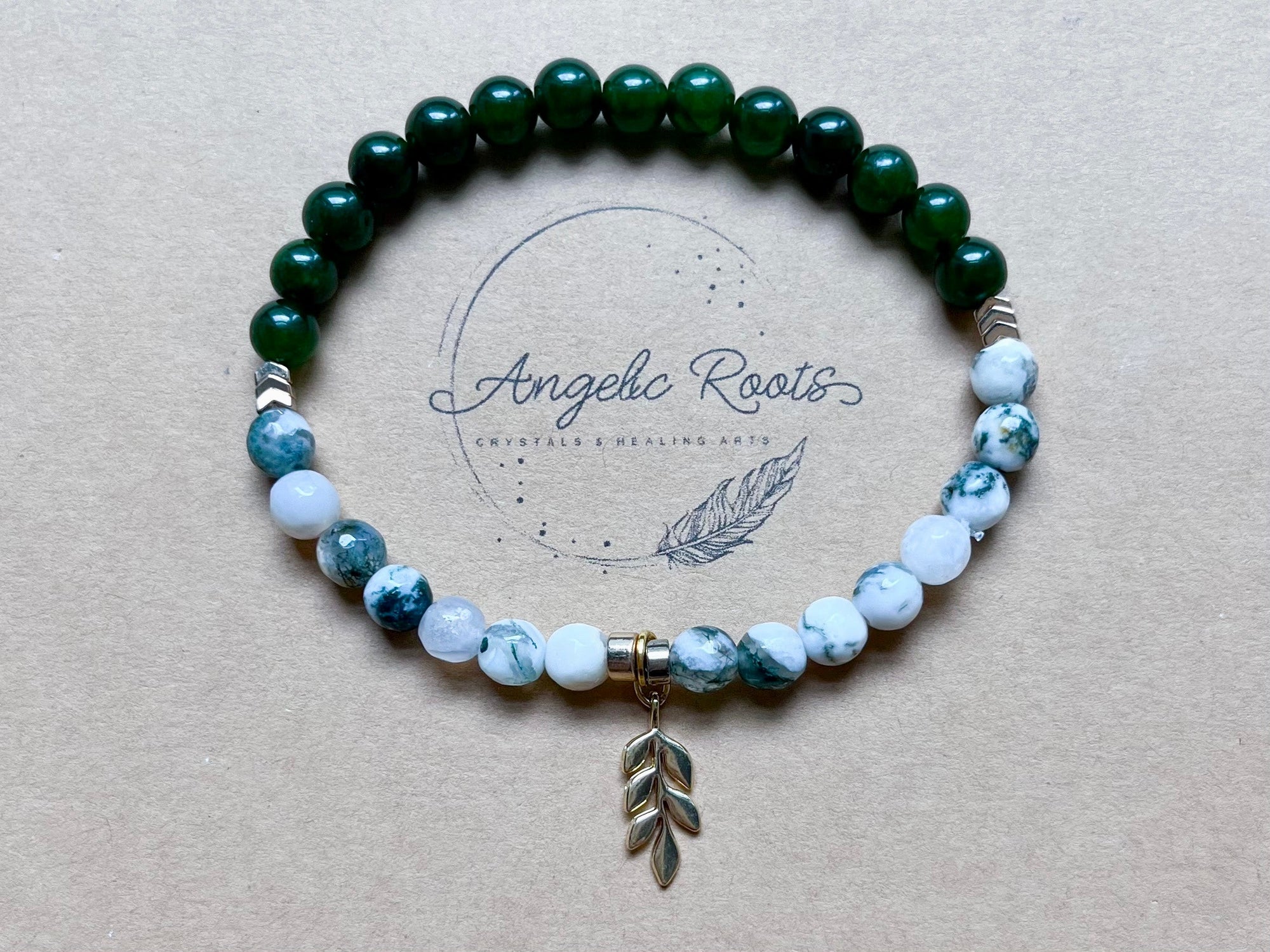 Tree Agate & Nephrite Jade Vine Beaded Bracelet || Reiki Infused