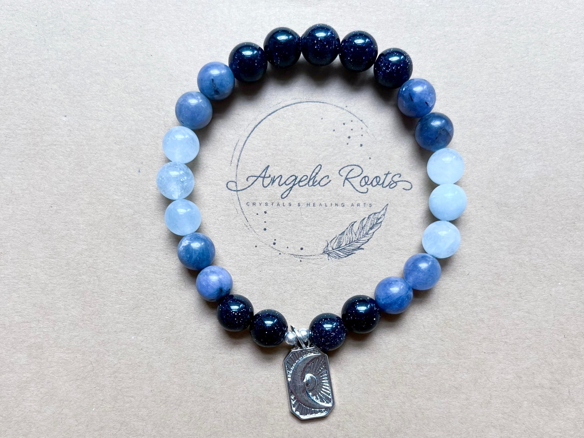 Blue Sandstone, Tanzanite & Aquamarine Moon Beaded Bracelet || Reiki Infused