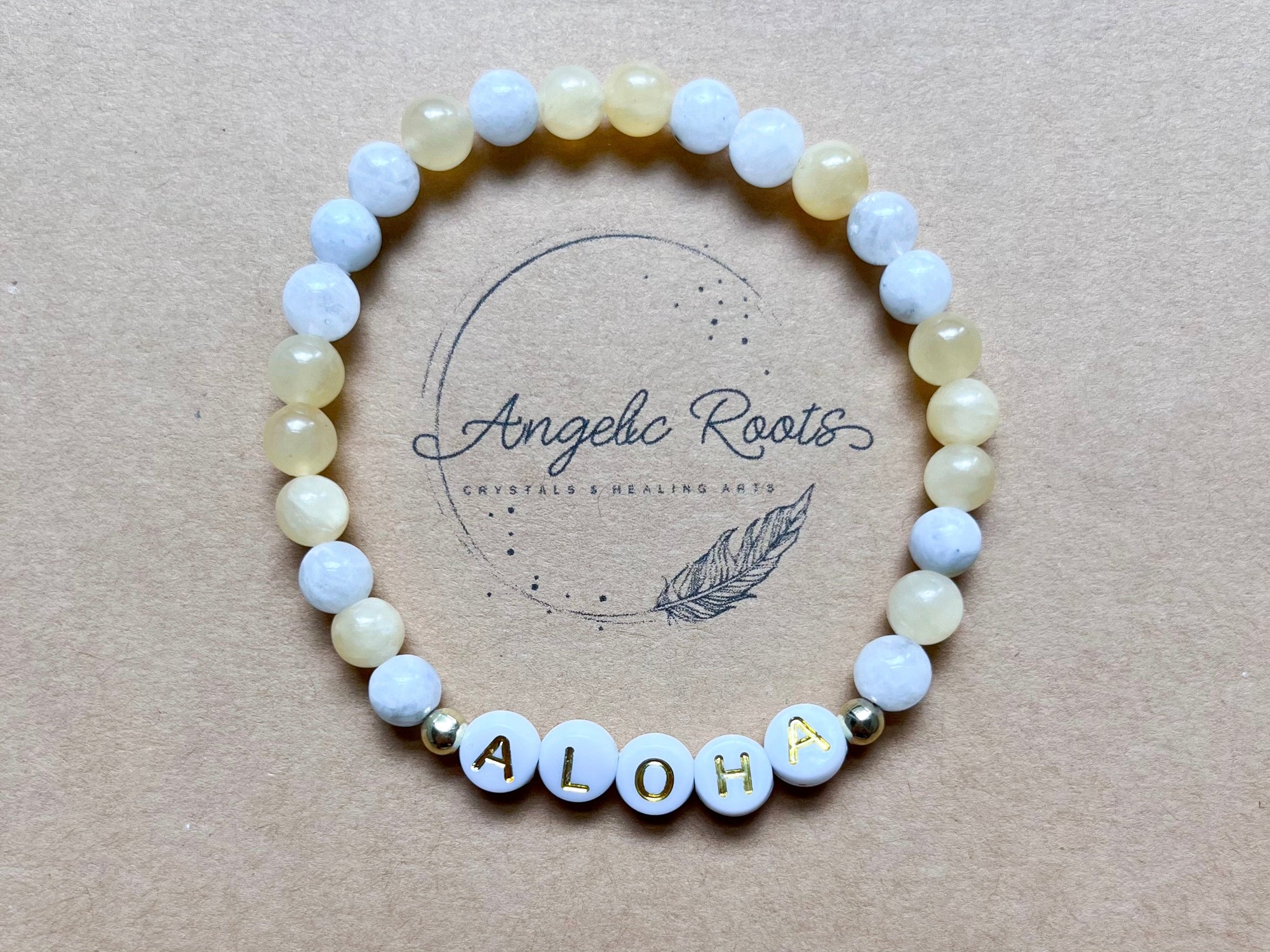 Yellow Calcite & Moonstone "ALOHA" Beaded Bracelet || Reiki Infused