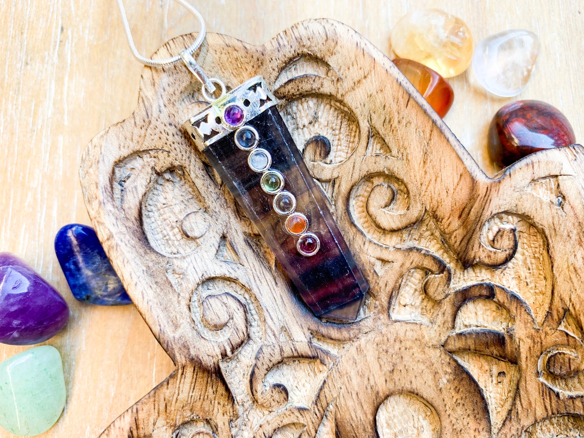 Crystal Point Necklace || Seven Chakra - Fluorite