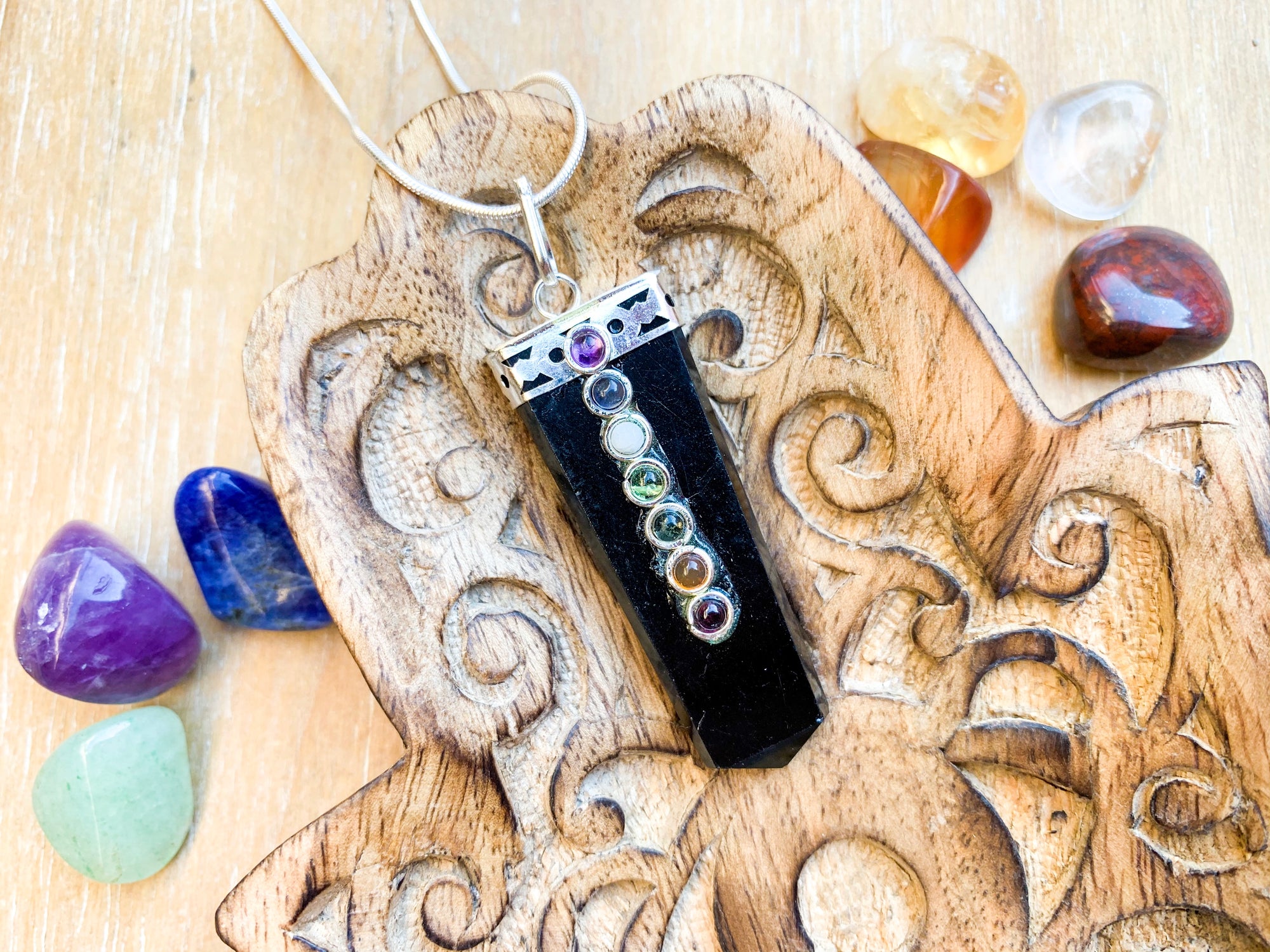 Crystal Point Necklace || Seven Chakra - Black Onyx